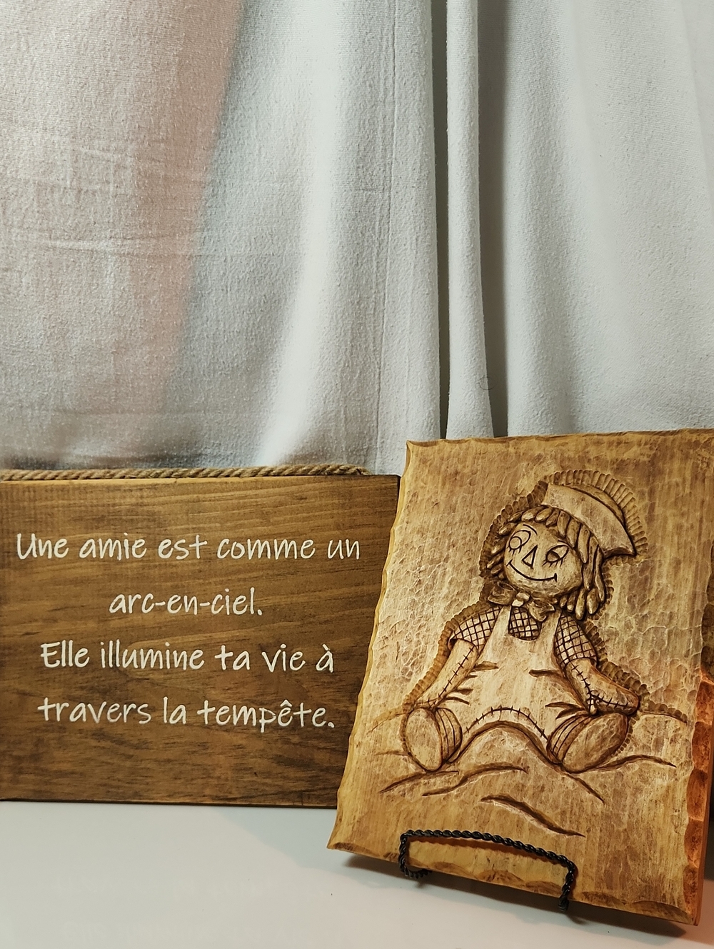 Hand-Carved Wood Plaque Wall Art in Brown - Rustic Home Accent